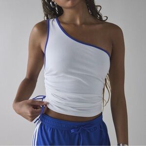 Urban Outfitters White and Blue Asymmetric Crop Top